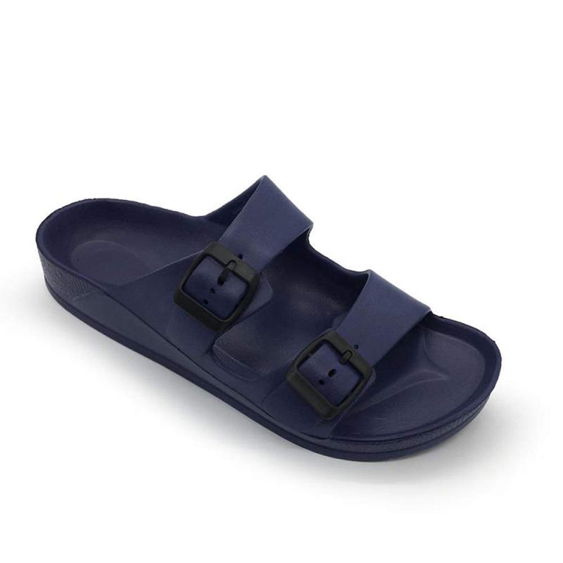 FUNKYMONKEY Men's Comfort Slides Double Buckle Adjustable EVA Flat Sandals (9 M US, Navy/SPK) - Image 1